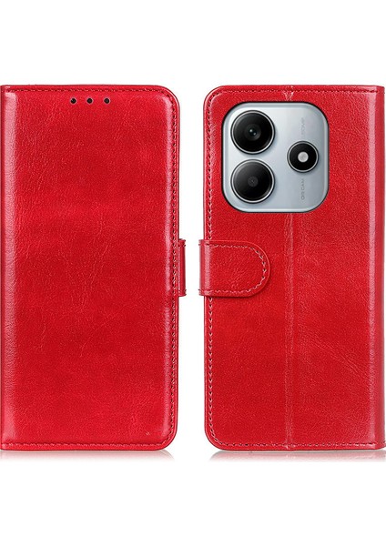 Xiaomi Redmi Note 14 5g Kılıf Için Crazy Horse Doku Pu Deri Telefon Standı Kapak-Kırmızı (Yurt Dışından)