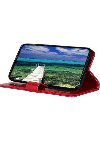 Xiaomi Redmi Note 14 5g Kılıf Için Crazy Horse Doku Pu Deri Telefon Standı Kapak-Kırmızı (Yurt Dışından)