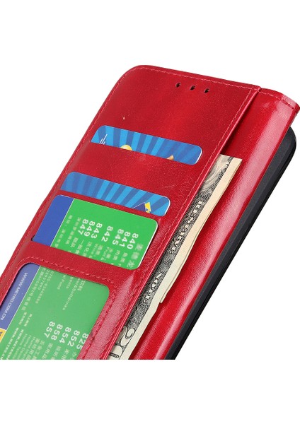 Xiaomi Redmi Note 14 5g Kılıf Için Crazy Horse Doku Pu Deri Telefon Standı Kapak-Kırmızı (Yurt Dışından)