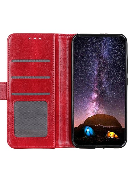 Xiaomi Redmi Note 14 5g Kılıf Için Crazy Horse Doku Pu Deri Telefon Standı Kapak-Kırmızı (Yurt Dışından)