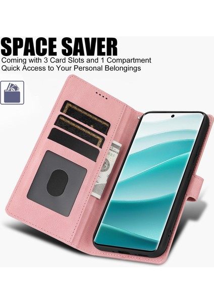 Xiaomi Redmi Note 14 Pro 4g Kılıf Cüzdan Standlı Pu Deri-Pembe (Yurt Dışından)
