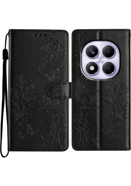 Xiaomi Redmi Note 14 Pro 4g Cüzdan Çiçek Baskılı Deri Kapaklı Kayış-Siyah Için (Yurt Dışından)