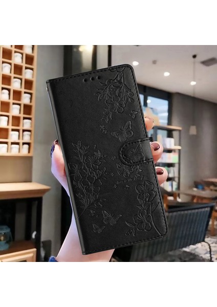 Xiaomi Redmi Note 14 Pro 4g Cüzdan Çiçek Baskılı Deri Kapaklı Kayış-Siyah Için (Yurt Dışından)