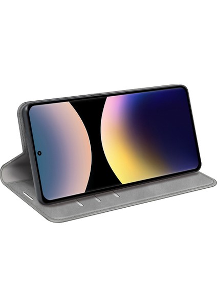 Xiaomi Redmi Note 14 Pro 4g Kılıf Skin Touch Deri Cüzdan Telefon Kapağı-Gri (Yurt Dışından)