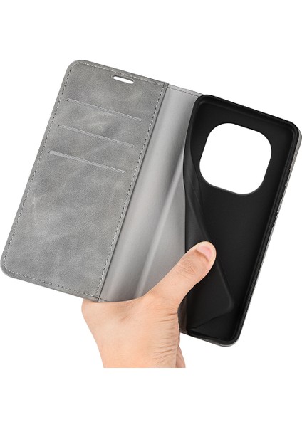 Xiaomi Redmi Note 14 Pro 4g Kılıf Skin Touch Deri Cüzdan Telefon Kapağı-Gri (Yurt Dışından)