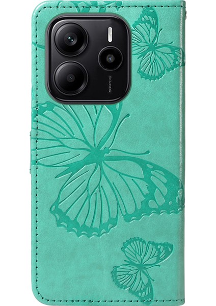 Xiaomi Redmi Note 14 4g (163.25X76.55X8.16MM) Çiçek Baskılı Deri Stand - Yeşil (Yurt Dışından) modelleri