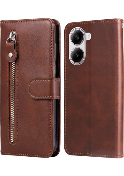 Xiaomi Poco X7 Pro 5g/redmi Turbo 4 5g Kılıf Fermuar Cüzdan Buzağı Dokusu Pu Deri Telefon Kapağı-Kahverengi (Yurt Dışından)