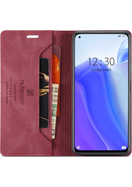 Xiaomi Mi 10T Pro 5g/xiaomi Redmi K30S/XIAOMI Mi 10T 5g Autspace A01 Rfıd Engelleme Kart Tutucu ile Deri Stand Kapağı-Kırmızı (Yurt Dışından) modelleri