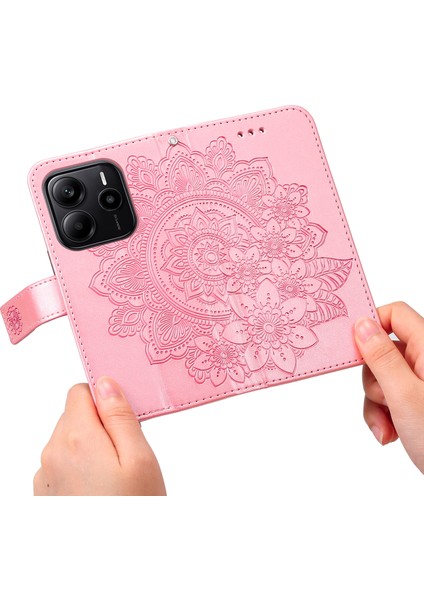 Xiaomi Redmi Note 14 4g (163.25X76.55X8.16MM) Kılıf Pu Deri Cüzdan Çiçek Standı Görünüm-Pembe (Yurt Dışından)