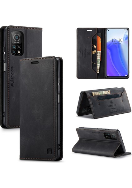 Xiaomi Mi 10T Pro 5g/xiaomi Redmi K30S/XIAOMI Mi 10T 5g Autspace A01 Rfıd Engelleme Kart Tutucu ile Deri Stand Kapağı-Siyah (Yurt Dışından)