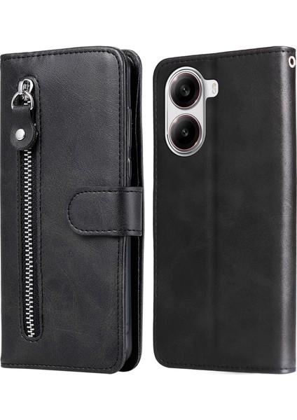 Xiaomi Poco X7 Pro 5g/redmi Turbo 4 5g Kılıf Fermuar Cüzdan Buzağı Dokusu Pu Deri Telefon Kapağı-Siyah (Yurt Dışından)