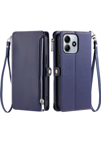 Xiaomi Redmi Note 14 4g (163.25X76.55X8.16MM) Tpu+Pu Cüzdan Askılı-Mavi (Yurt Dışından)