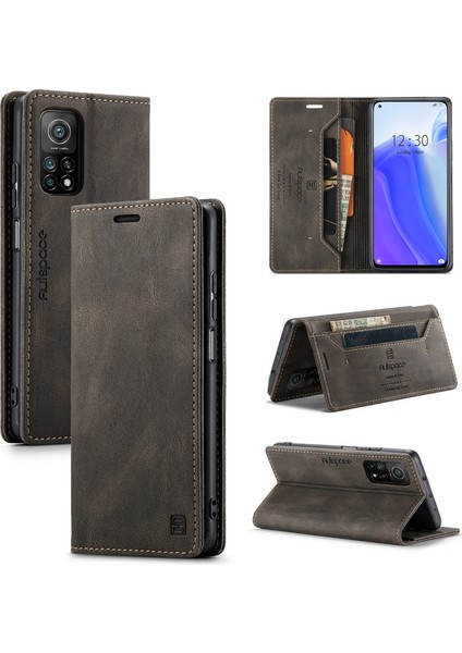 Xiaomi Mi 10T Pro 5g/xiaomi Redmi K30S/XIAOMI Mi 10T 5g Autspace A01 Rfıd Engelleme Kart Tutucu-Kahve ile Deri Stand Kapağı (Yurt Dışından)