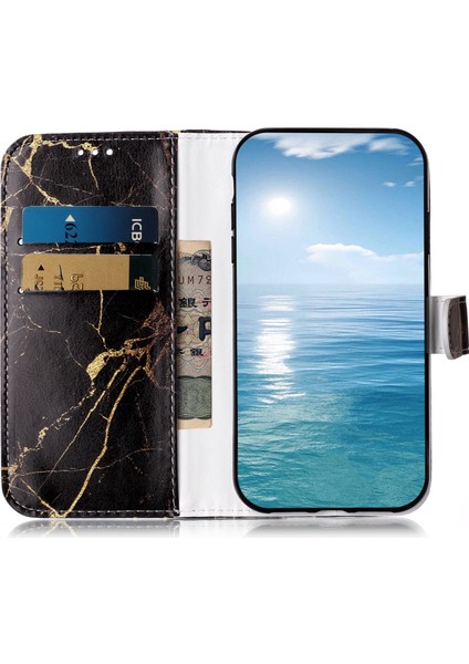 Xiaomi Redmi Note 14 Pro 4g Kılıf Desenli Pu Deri Flip Telefon Kapağı-Siyah Altın Mermer Için (Yurt Dışından)