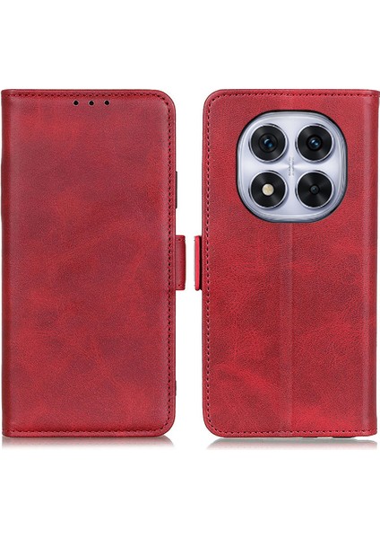 Xiaomi Redmi Note 14 Pro 4g Kılıf Standı Sığır Derisi Doku Pu Deri Telefon Kapağı-Kırmızı (Yurt Dışından)