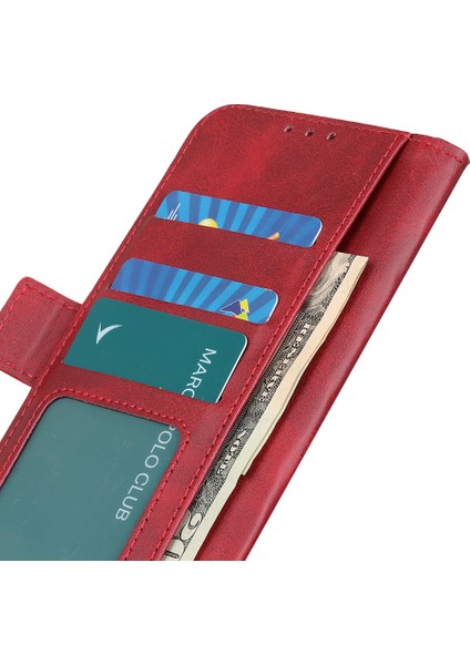 Xiaomi Redmi Note 14 Pro 4g Kılıf Standı Sığır Derisi Doku Pu Deri Telefon Kapağı-Kırmızı (Yurt Dışından)