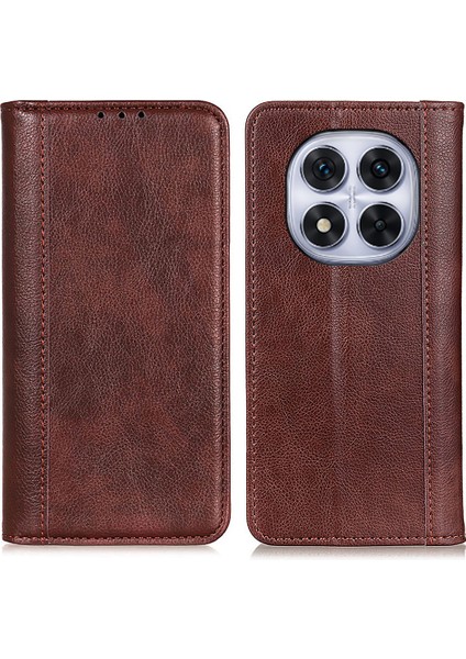 Xiaomi Redmi Note 14 Pro 5g/poco X7 5g Bölünmüş Deri Litchi Doku Cüzdan Telefon Kapağı-Kahverengi (Yurt Dışından)