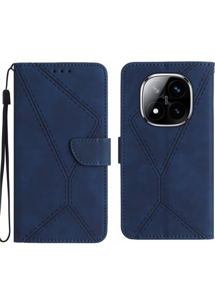 Xiaomi Redmi Note 14 Pro 4g Kılıf Için Cilt Dokunmatik Hatları Baskılı Pu Deri Flip Telefon Kapağı-Mavi (Yurt Dışından)