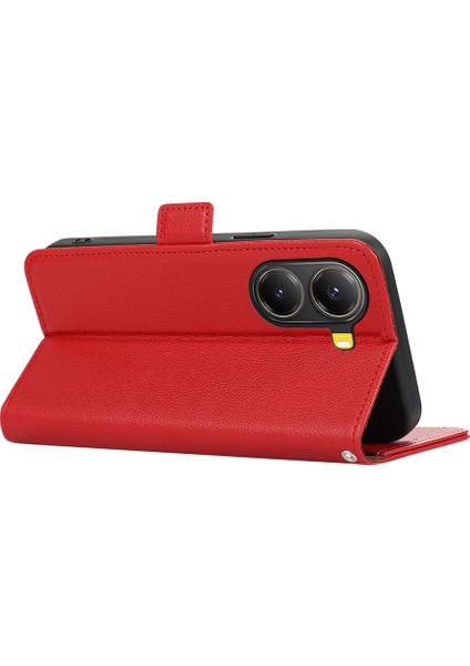 Xiaomi Poco X7 Pro 5g/redmi Turbo 4 5g Kılıf Litchi Doku Deri Rfıd Engelleme Telefon Kapağı-Kırmızı (Yurt Dışından)