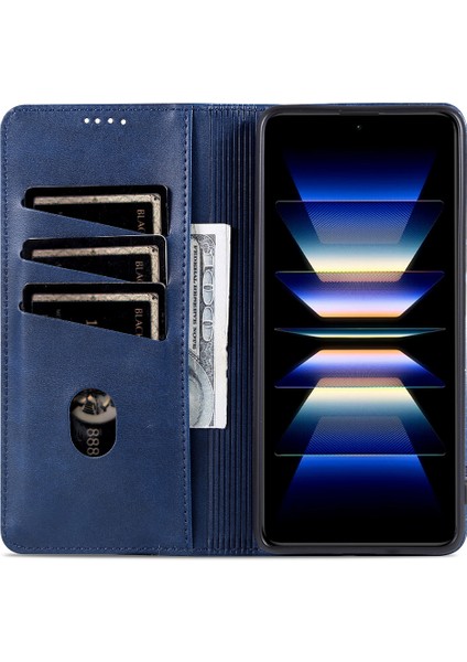 Xiaomi Redmi Note 14 5g Kılıf Sığır Derisi Doku Pu Deri Cüzdan Telefon Kapağı-Mavi Için (Yurt Dışından)