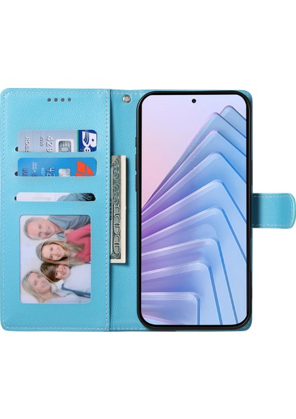 Xiaomi Redmi Için Not 14 5g Kılıf Litchi Doku Deri Manyetik Toka Cüzdan Standı Bilek Kayışı-Gök Mavisi (Yurt Dışından)
