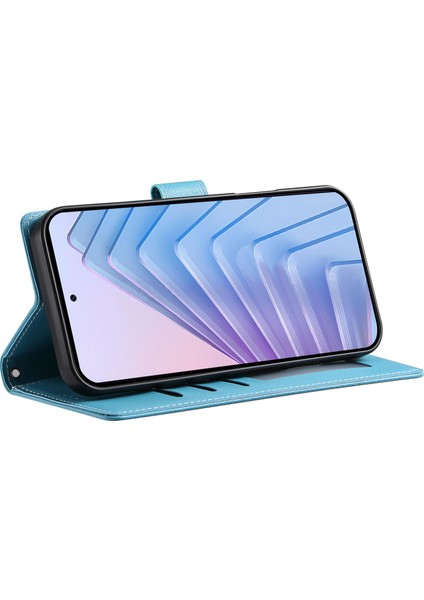 Xiaomi Redmi Için Not 14 5g Kılıf Litchi Doku Deri Manyetik Toka Cüzdan Standı Bilek Kayışı-Gök Mavisi (Yurt Dışından)
