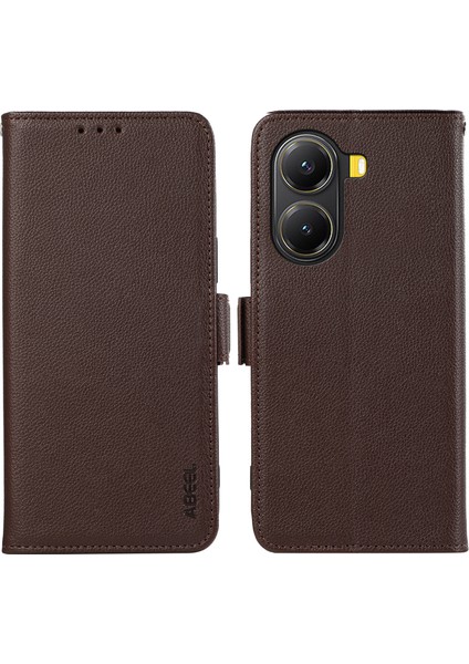 Xiaomi Poco X7 Pro 5g/redmi Turbo 4 5g Kılıf Litchi Doku Deri Rfıd Engelleme Telefon Kapağı-Kahverengi (Yurt Dışından)