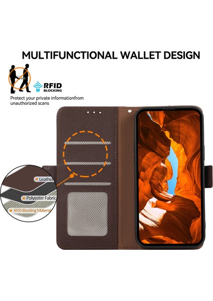 Xiaomi Poco X7 Pro 5g/redmi Turbo 4 5g Kılıf Litchi Doku Deri Rfıd Engelleme Telefon Kapağı-Kahverengi (Yurt Dışından)