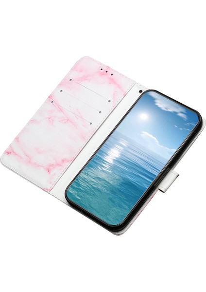 Xiaomi Redmi Note 14 Pro 4g Kılıf Desenli Pu Deri Flip Telefon Kapağı-Pembe Mermer (Yurt Dışından)