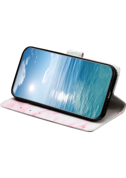 Xiaomi Redmi Note 14 Pro 4g Kılıf Desenli Pu Deri Flip Telefon Kapağı-Pembe Mermer (Yurt Dışından)