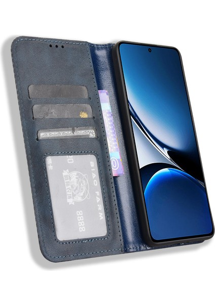 Xiaomi Redmi Için Turbo 4 5g/xiaomi Poco X7 Pro 5g Retro Pu Telefon Cüzdan Standı Kapak-Mavi (Yurt Dışından)