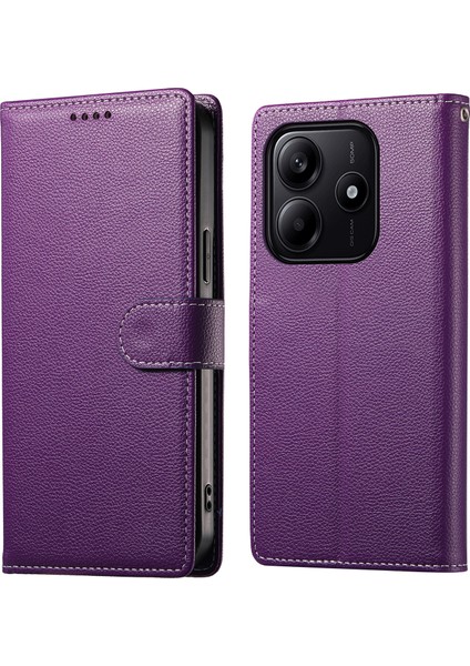 Xiaomi Redmi Için Not 14 5g Kılıf Litchi Doku Deri Manyetik Toka Cüzdan Standı Bilek Kayışı-Mor (Yurt Dışından)