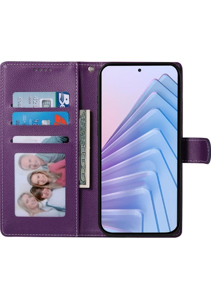 Xiaomi Redmi Için Not 14 5g Kılıf Litchi Doku Deri Manyetik Toka Cüzdan Standı Bilek Kayışı-Mor (Yurt Dışından) fiyatları