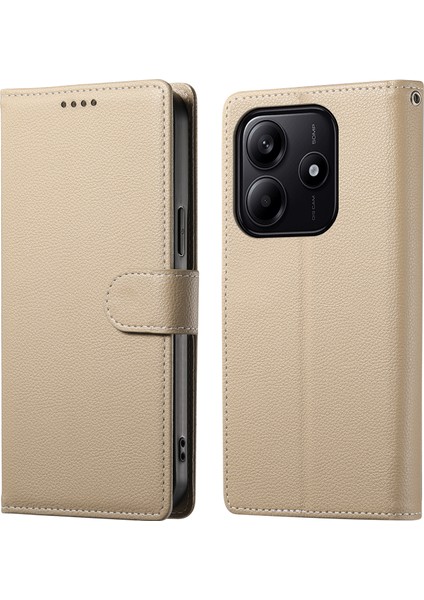 Xiaomi Redmi Için Not 14 5g Kılıf Litchi Doku Deri Manyetik Toka Cüzdan Standı Bilek Kayışı-Kayısı (Yurt Dışından)