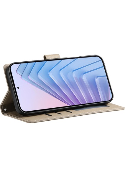 Xiaomi Redmi Için Not 14 5g Kılıf Litchi Doku Deri Manyetik Toka Cüzdan Standı Bilek Kayışı-Kayısı (Yurt Dışından)