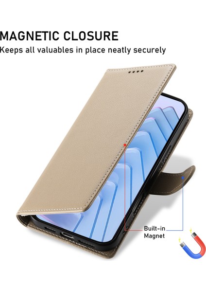Xiaomi Redmi Için Not 14 5g Kılıf Litchi Doku Deri Manyetik Toka Cüzdan Standı Bilek Kayışı-Kayısı (Yurt Dışından)