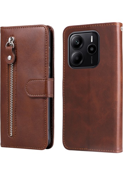 Xiaomi Redmi Note 14 4g (163.25X76.55X8.16MM) Kılıf Fermuarlı Cüzdan Buzağı Dokusu Pu Deri Telefon Kapağı-Kahverengi (Yurt Dışından)