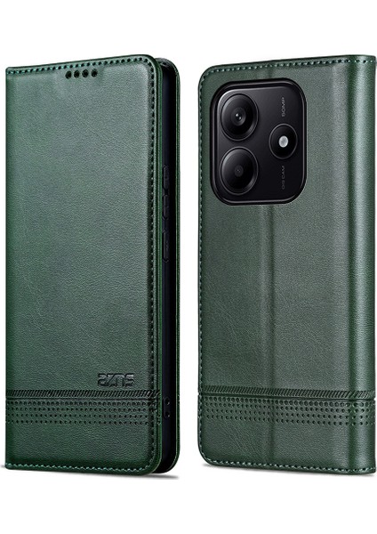 Xiaomi Redmi Note 14 5g Kılıf Sığır Derisi Doku Pu Deri Cüzdan Telefon Kapağı-Yeşil (Yurt Dışından)