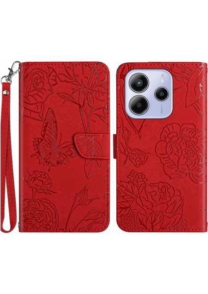 Xiaomi Redmi Note 14 4g (163.25X76.55X8.16MM) Kılıf Deri Kayışlı, Çiçek Baskı-Kırmızı (Yurt Dışından)
