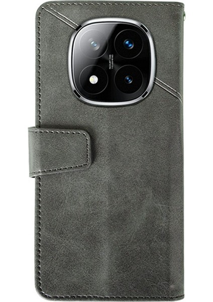 Xiaomi Redmi Note 14 Pro 5g/poco X7 5g Kılıf Deri Cüzdan Standı Buzağı Dokusu-Gri (Yurt Dışından)