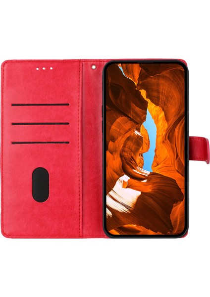 Xiaomi Redmi Note 14 Pro 4g Cüzdan Çiçek Baskılı Deri Kapak Çevirin Kayışlı-Kırmızı (Yurt Dışından)