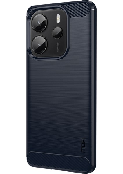 Xiaomi Redmi Note 14 4g (163.25X76.55X8.16MM) Arka Kapak Mofı Fırçalanmış Doku Karbon Fiber Yumuşak Tpu Kılıf-Mavi (Yurt Dışından)