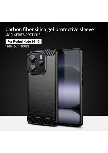 Xiaomi Redmi Note 14 4g (163.25X76.55X8.16MM) Arka Kapak Mofı Fırçalanmış Doku Karbon Fiber Yumuşak Tpu Kılıf-Mavi (Yurt Dışından)