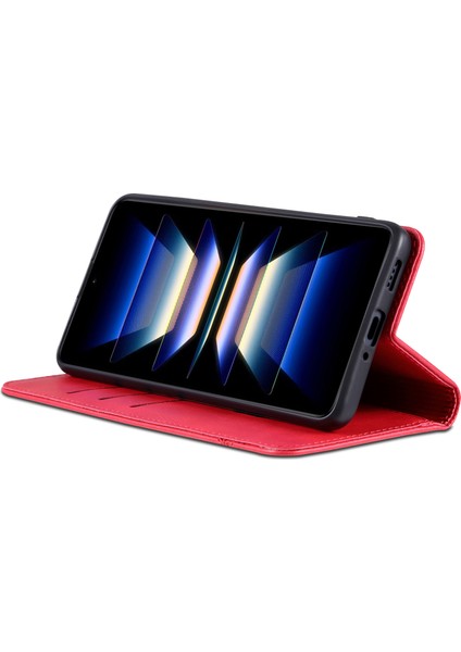 Xiaomi Redmi Note 14 5g Kılıf Sığır Derisi Doku Pu Deri Cüzdan Telefon Kapağı-Kırmızı (Yurt Dışından)