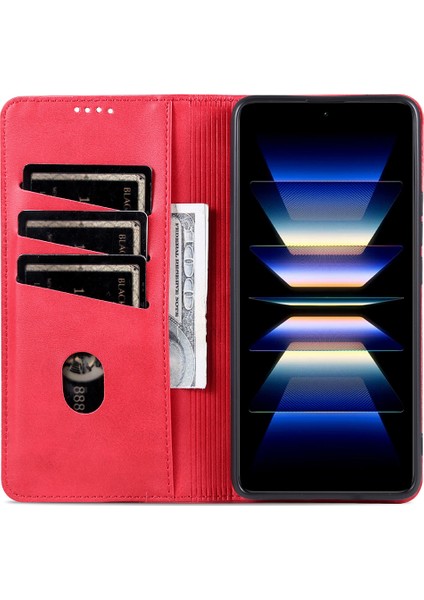 Xiaomi Redmi Note 14 5g Kılıf Sığır Derisi Doku Pu Deri Cüzdan Telefon Kapağı-Kırmızı (Yurt Dışından)