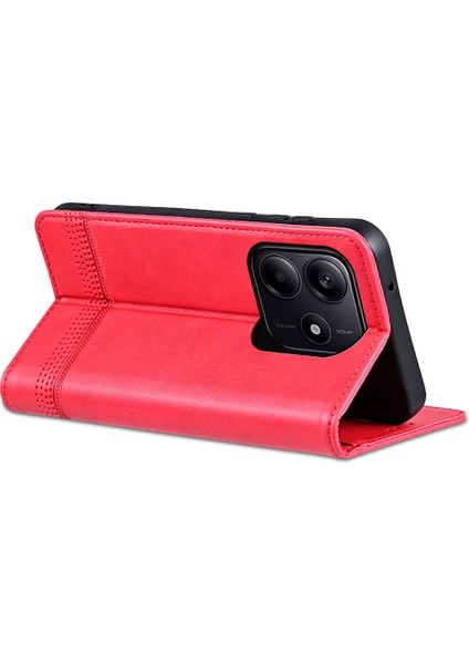 Xiaomi Redmi Note 14 5g Kılıf Sığır Derisi Doku Pu Deri Cüzdan Telefon Kapağı-Kırmızı (Yurt Dışından)