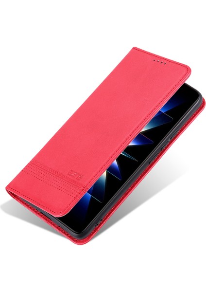 Xiaomi Redmi Note 14 5g Kılıf Sığır Derisi Doku Pu Deri Cüzdan Telefon Kapağı-Kırmızı (Yurt Dışından)