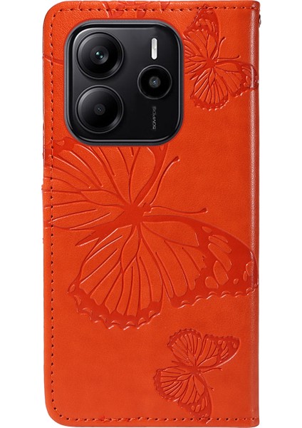 Xiaomi Redmi Note 14 4g (163.25X76.55X8.16MM) Çiçek Baskılı Deri Stand-Turuncu (Yurt Dışından)