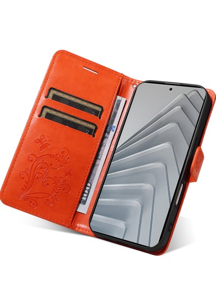 Xiaomi Redmi Note 14 4g (163.25X76.55X8.16MM) Çiçek Baskılı Deri Stand-Turuncu (Yurt Dışından)