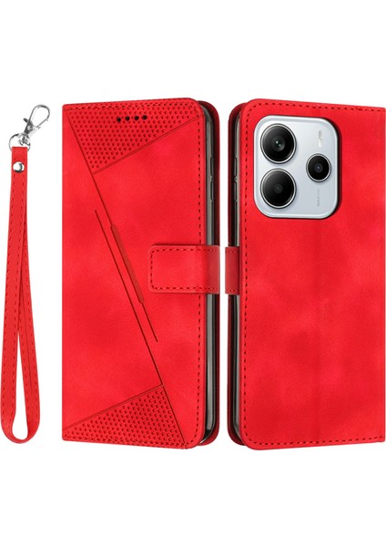 Xiaomi Redmi Note 14 4g (163.25X76.55X8.16MM) Kılıf Çanta Baskılı Üçgen Deri Telefon Kapağı-Kırmızı (Yurt Dışından)
